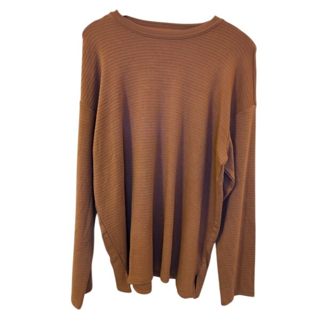 Maurices 24/7 Cognac Brown Ribbed Long Sleeve Top 0X NWT